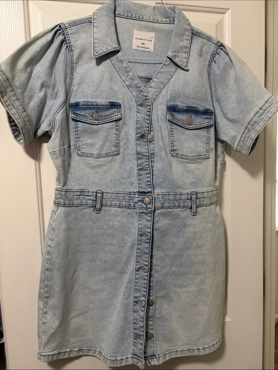 Celebrity Pink Dresses & Skirts - Celebrity Pink Faded Light Blue Denim Button-Down Dress